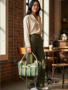M.C. Marc Chantal Striped Green and Blue Shoulder Bag